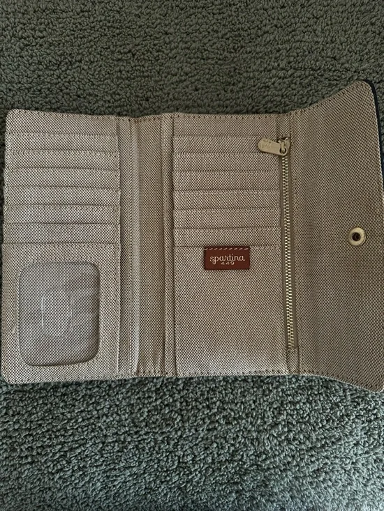 Spartina 449 Beige Canvas Trifold Wallet with Gold Hardware - Picture 2 of 2